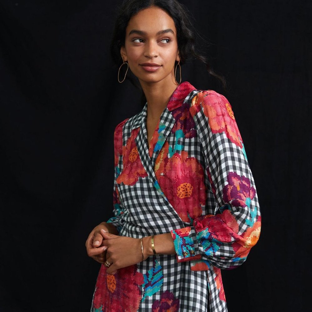 FARM Rio Gingham Floral Mini Dress